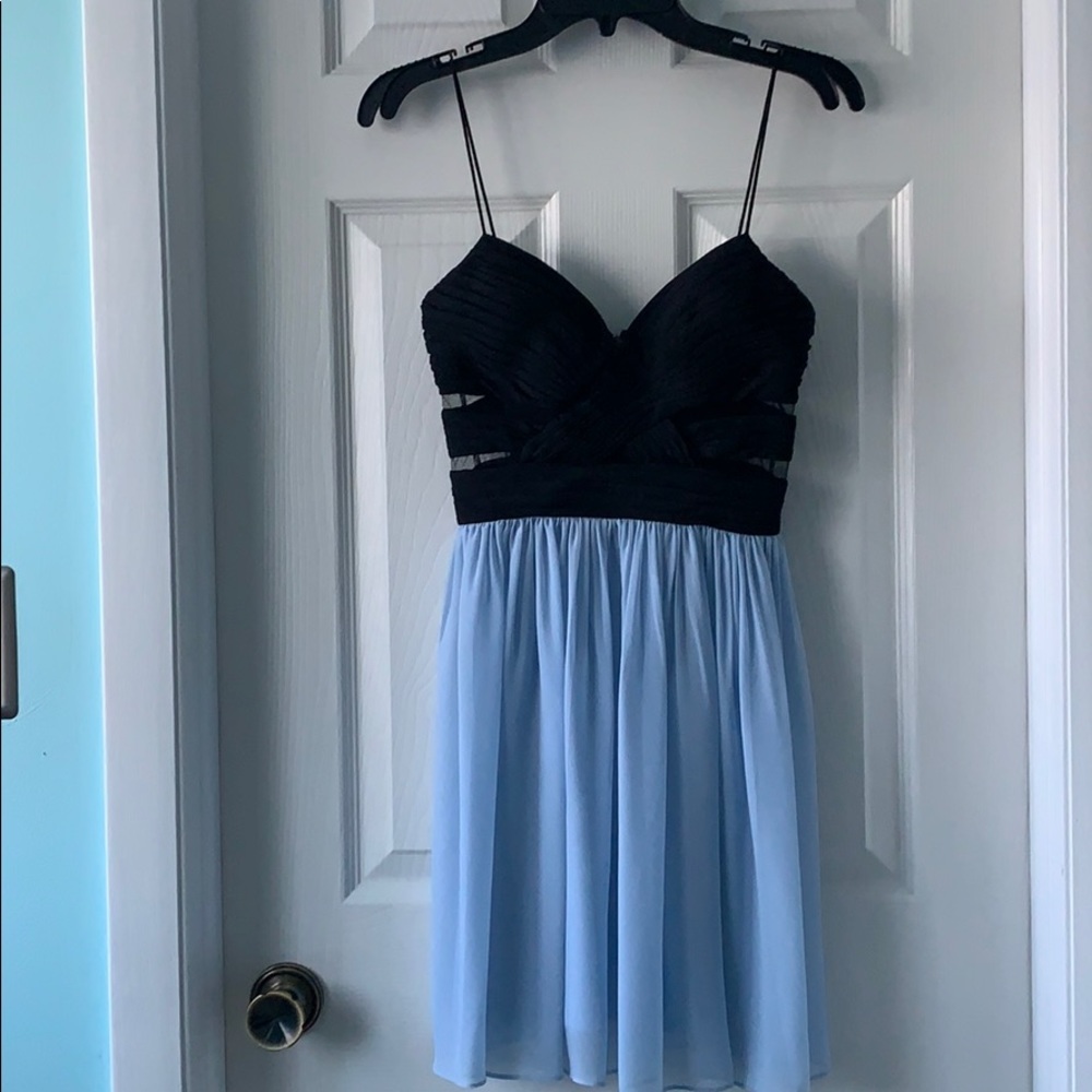 Baby blue and black mini dress